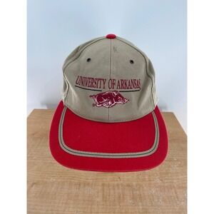 University of Arkansas Razorbacks OC Baseball Cap Hat Khaki Red Adjustable Mens